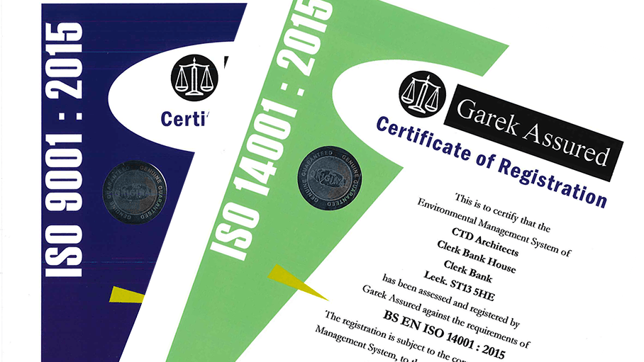 ctd architects ISO 9001 2015 & ISO 14001 2015 certificates